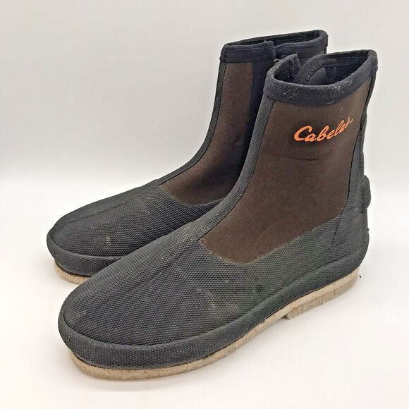 Cabela's Felt Sole Zip Wading Boot Men's M Brown Fishing Rafting Neoprene Rubber - Picture 1 of 10